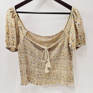 Lucky Brand Los Angeles Women's Large Floral Elastic Midriff Pullover Crop Top